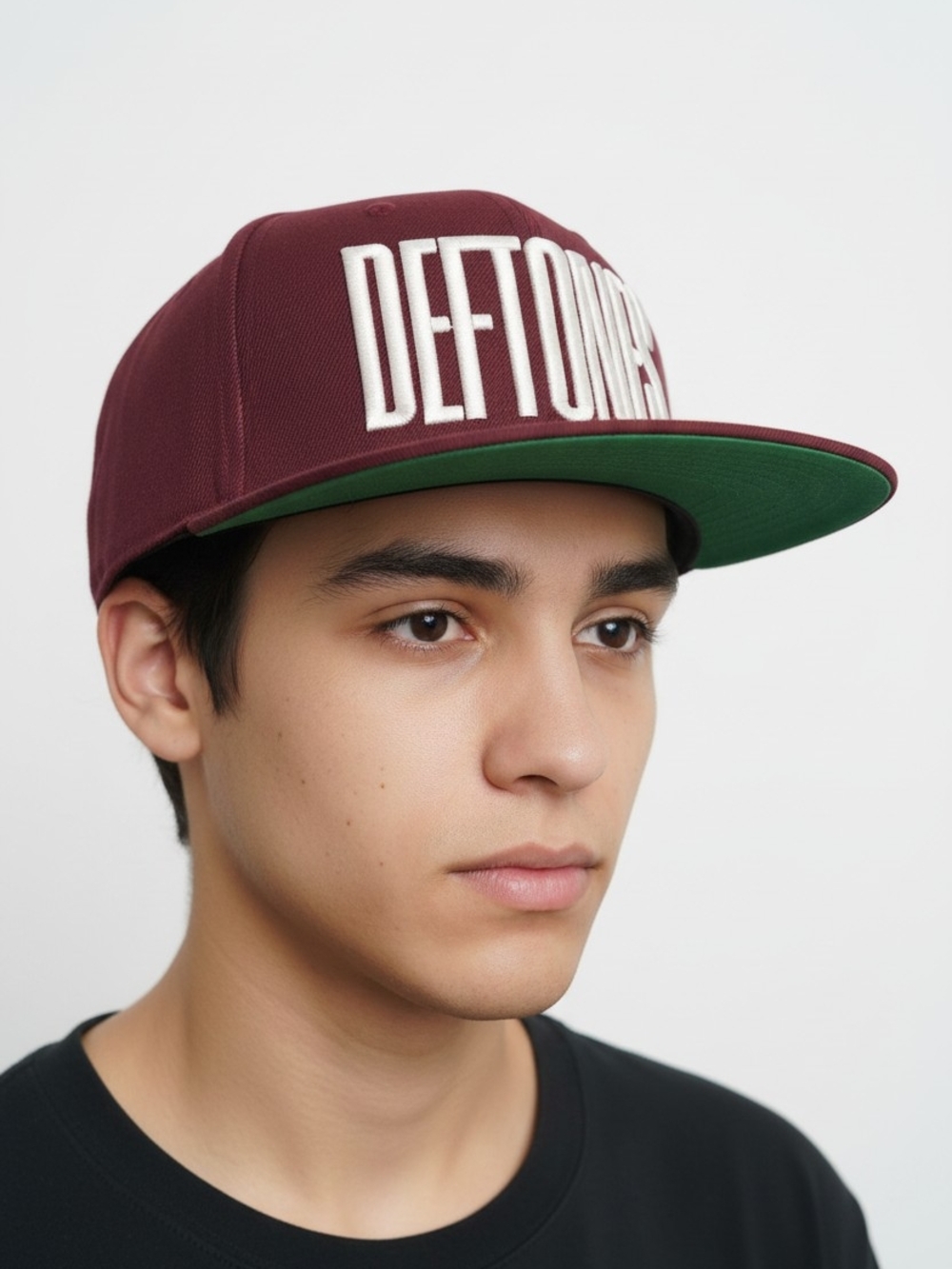 Yupoong Deftones Burgundy Snapback Hat with Green Undervisor